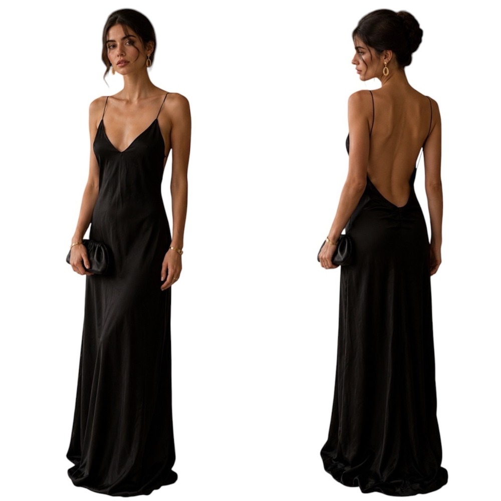 Zara Maxi Slip Dress Women L Minimalist Open Back Romantic Old Money Elegant